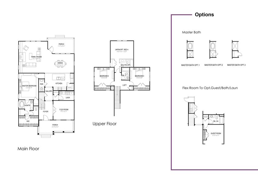 2D floor plan layout for the Harper by Hunter Quinn Homes in Beaufort County Homes, Beaufort, SC (Image 5).