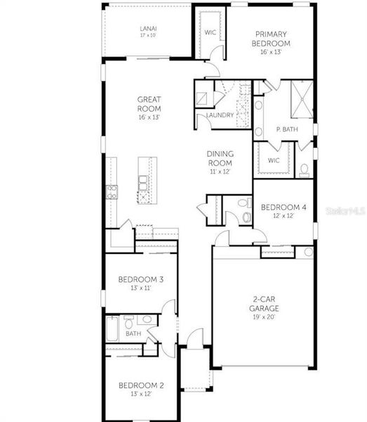 2D floor plan layout of this home in Creekside Run at Babcock Ranch, Punta Gorda, FL (Image 1).