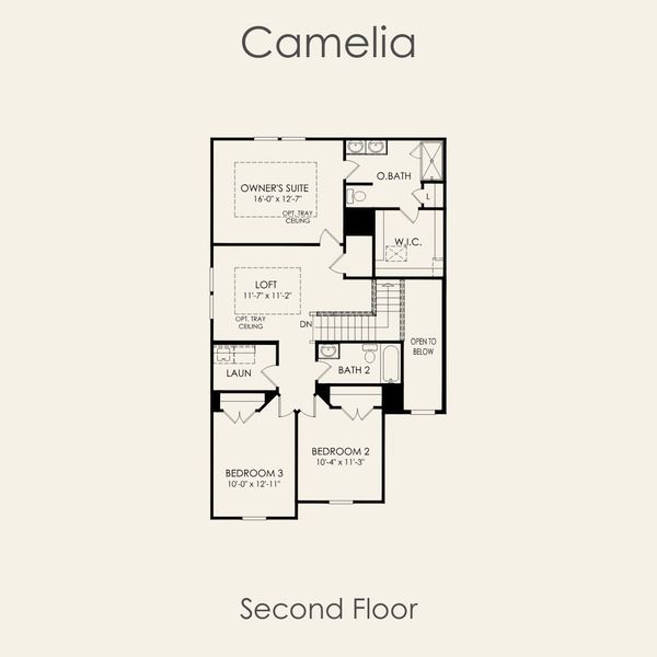 2D floor plan layout for the Camelia by Pulte Homes in Crosswinds, Kyle, TX (Image 5).