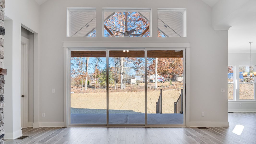 Large glass sliding door for access to covered back patio for indoor/outdoor living