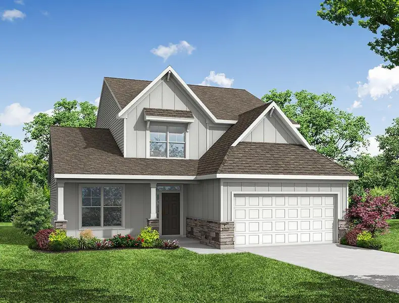 Front exterior of a new home in Enclave at Riverdale, Huntersville, NC, highlighting curb appeal (Image 1). Front exterior of a new home in Enclave at Riverdale, Huntersville, NC, highlighting curb appeal (Image 1).
