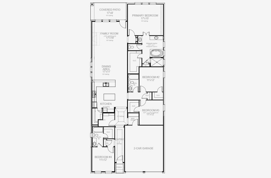 2D floor plan layout for the 2169W by Perry Homes in Juniper Springs 45', Lockhart, TX (Image 5).