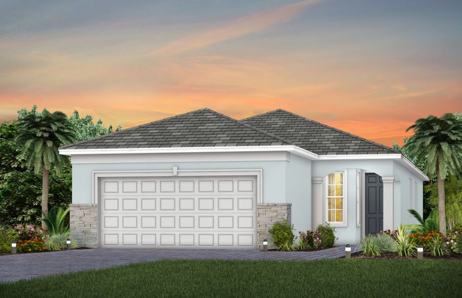 Front exterior of a new home in Harbor Isle, Vero Beach, FL, highlighting curb appeal (Image 11).
