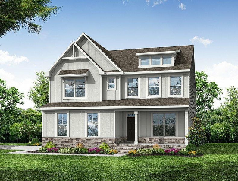 Front exterior of a new home in Berea Farms, Four Oaks, NC, highlighting curb appeal (Image 1).