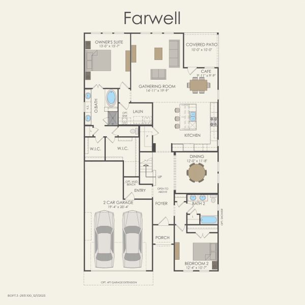 2D floor plan layout for the Farwell by Pulte Homes in West Cypress Hills, Spicewood, TX (Image 3). 2D floor plan layout for the Farwell by Pulte Homes in West Cypress Hills, Spicewood, TX (Image 3).