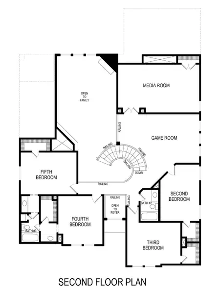 2D floor plan layout for the Brentwood 3R (w/Media) by First Texas Homes in Summit Parks, DeSoto, TX (Image 4).
