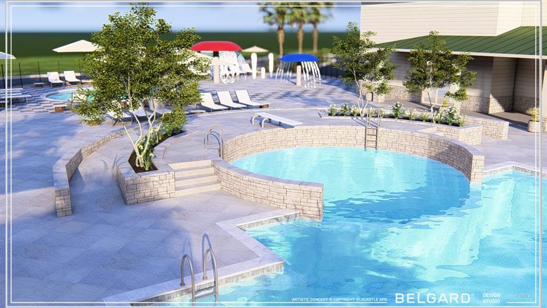 Community pool with a patio area and a jacuzzi