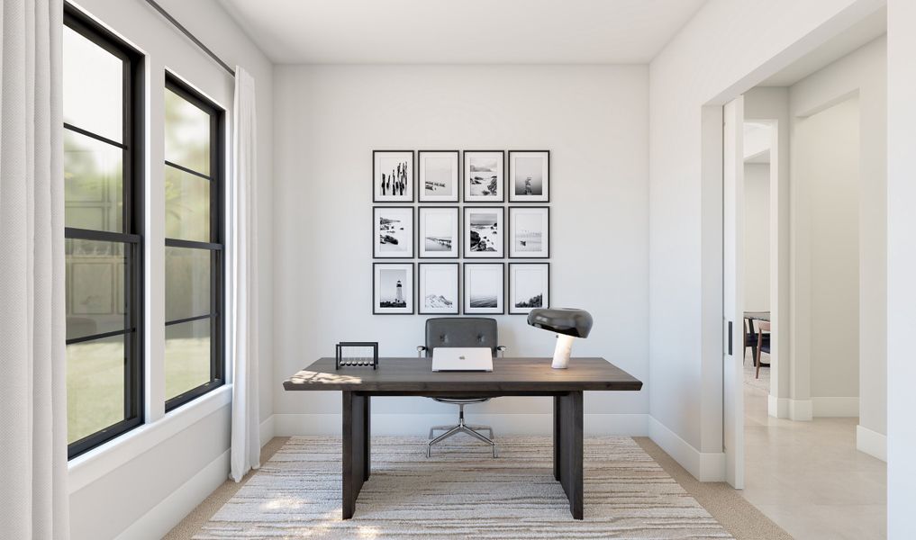Home office with double barn doors