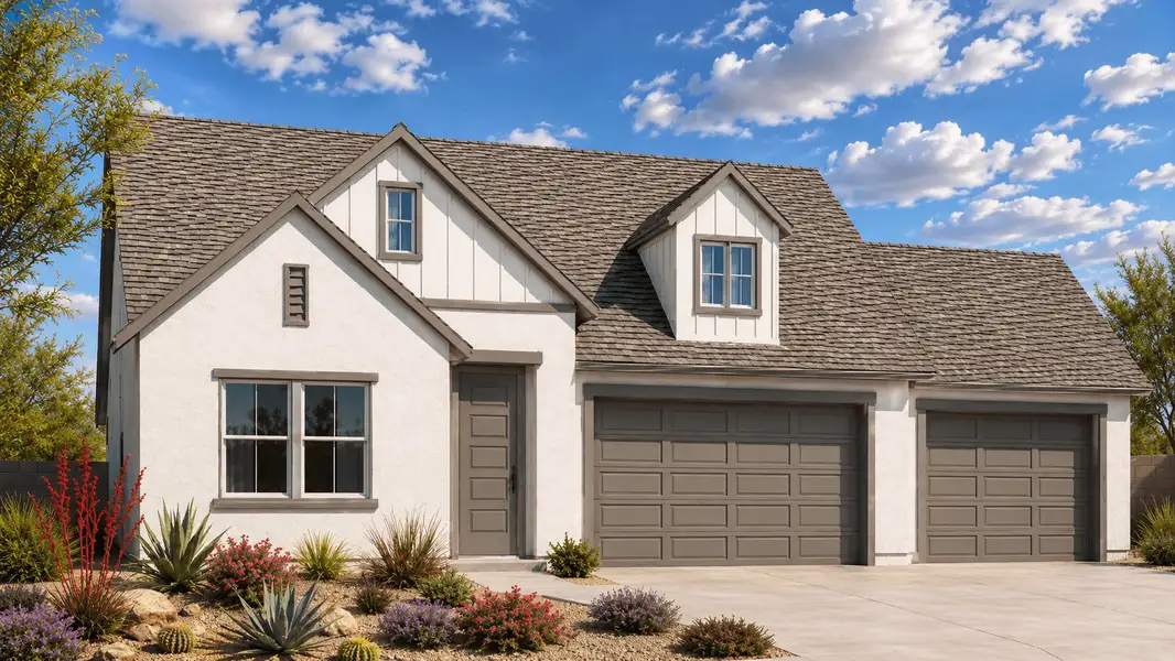Representative exterior photo of a completed home built from the Hermosa by William Ryan Homes in Silver Cross, San Tan Valley, AZ (Image 2). Representative exterior photo of a completed home built from the Hermosa by William Ryan Homes in Silver Cross, San Tan Valley, AZ (Image 2).