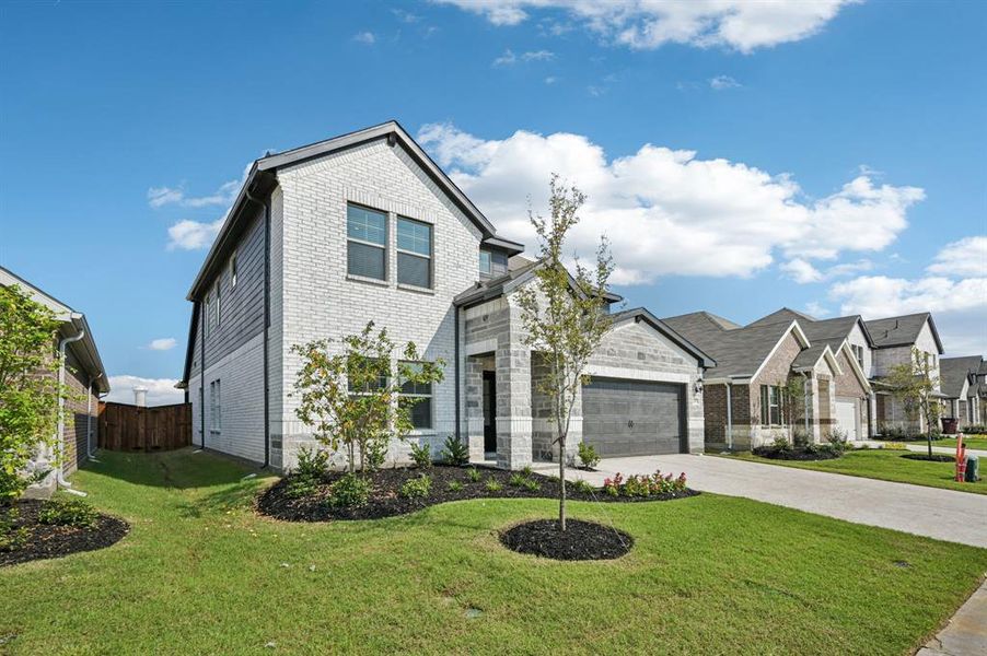 Front exterior of a new home in Lakehaven - Signature Series, Farmersville, TX, highlighting curb appeal (Image 20). Front exterior of a new home in Lakehaven - Signature Series, Farmersville, TX, highlighting curb appeal (Image 20).