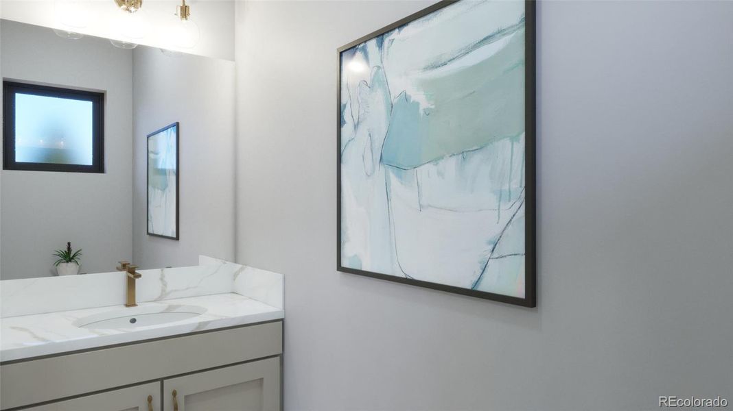 Powder bath on main level. Disclaimer: Images are representative of available finishes. Finishes in homes under construction may vary.