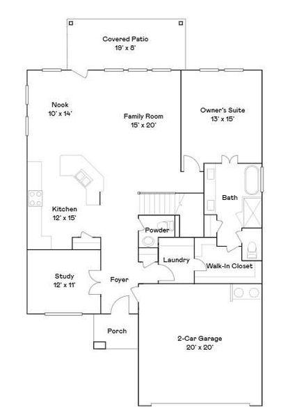 2D floor plan layout of this home in Canterra Creek, Rosharon, TX (Image 4).
