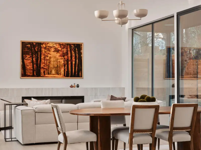 Dining area with wood finished floors