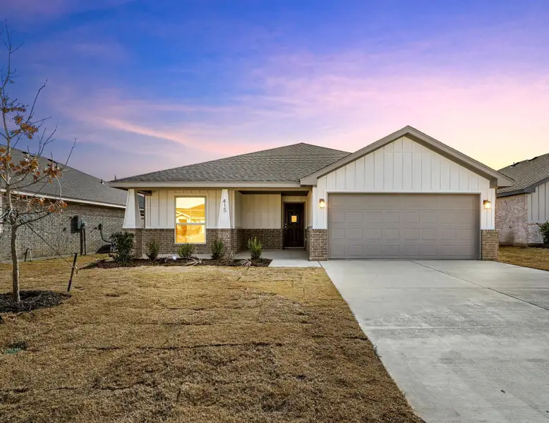 Representative exterior photo of a completed home built from the Cambria I by Cheldan Homes in Sunset Ridge, Keene, TX (Image 2). Representative exterior photo of a completed home built from the Cambria I by Cheldan Homes in Sunset Ridge, Keene, TX (Image 2).