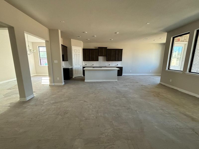 Construction progress - family room looking into kitchen