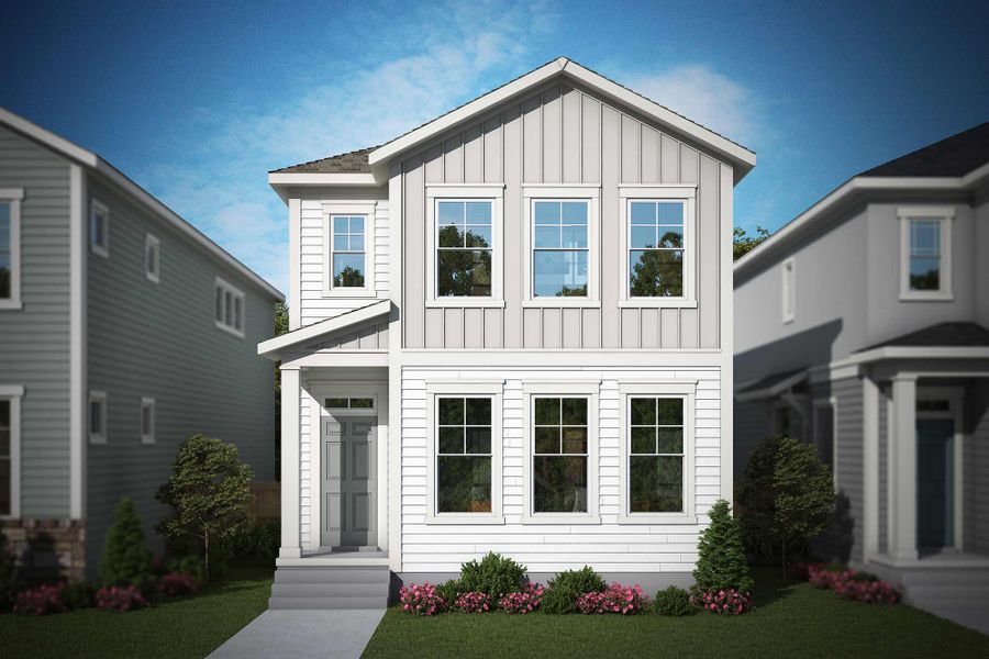 Representative exterior photo of a completed home built from the The Calista by David Weekley Homes in Revel Crossing at Wolf Ranch – The Ascent Collection, Colorado Springs, CO (Image 2).