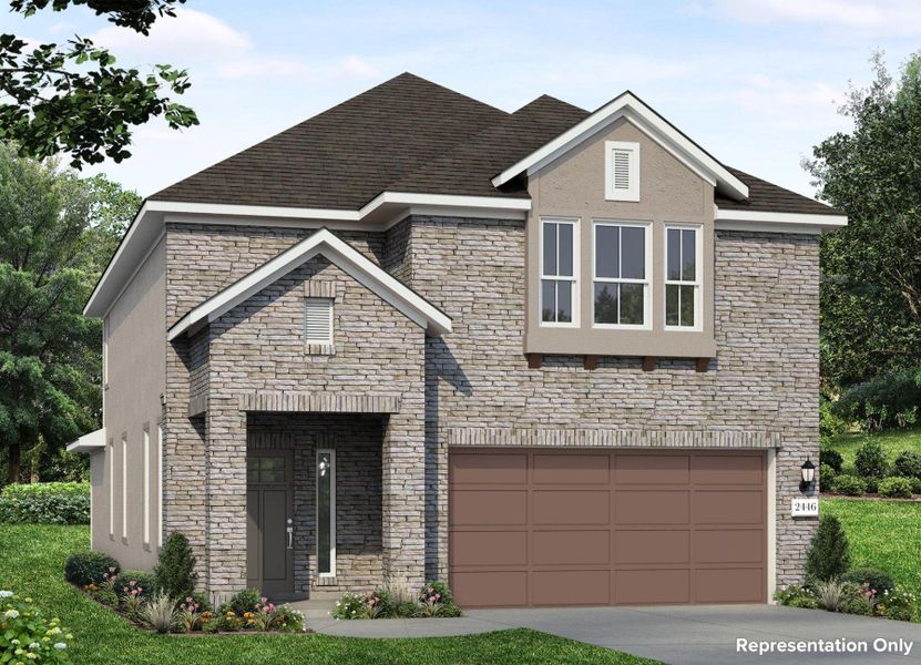 Front exterior of a new home in Clear Creek, Round Rock, TX, highlighting curb appeal (Image 26).