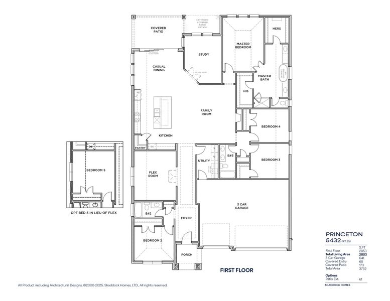 2D floor plan layout for the Princeton - SH 5432 by Shaddock Homes in Custer Ridge Estates, Allen, TX (Image 3).