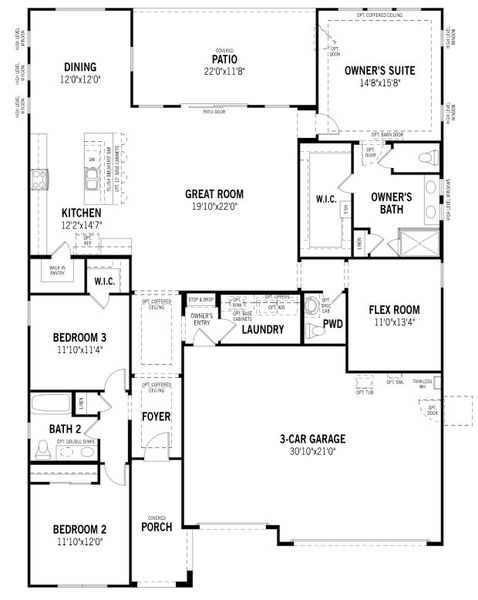 2D floor plan layout for the Auburn by Mattamy Homes in Montelena, Marana, AZ (Image 3).