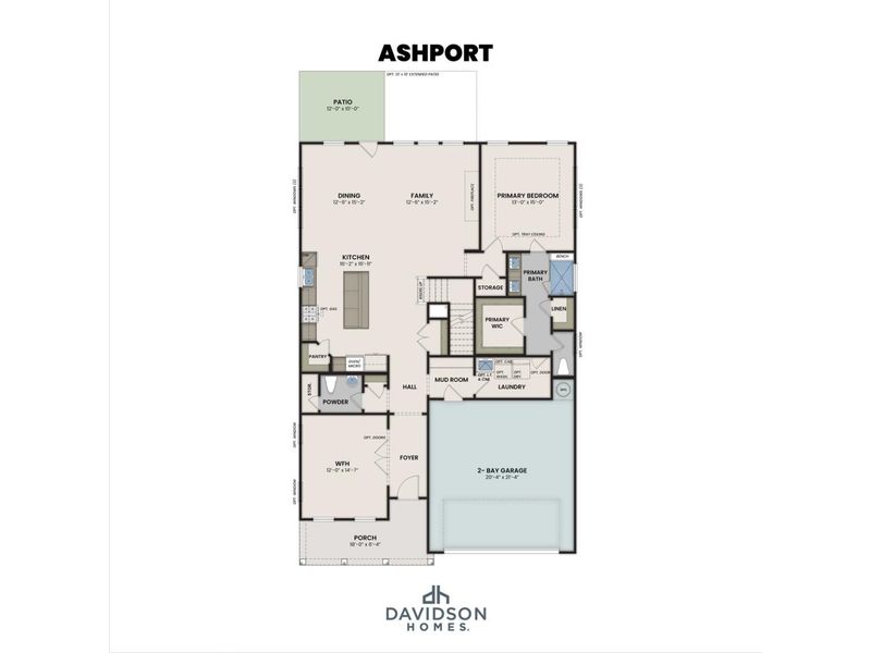 2D floor plan layout for the The Ashport G by Davidson Homes LLC in Fern Hollow, Buford, GA (Image 3). 2D floor plan layout for the The Ashport G by Davidson Homes LLC in Fern Hollow, Buford, GA (Image 3).