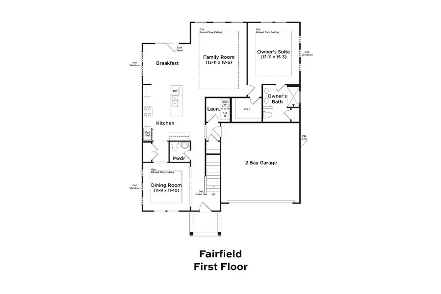 2D floor plan layout for the Fairfield by DRB Homes in Oakmont Manor, Oxford, NC (Image 3).