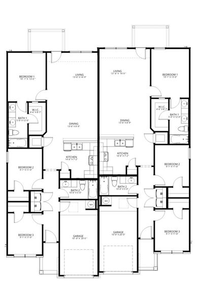 2D floor plan layout for the Nolan by Flintrock Builder in Ridge at Knob Creek Duplexes, Temple, TX (Image 5).