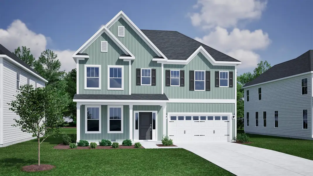 Representative exterior photo of a completed home built from the Keowee - Vanguard Collection by Mungo Homes in Scotts Hill Village, Wilmington, NC (Image 16).