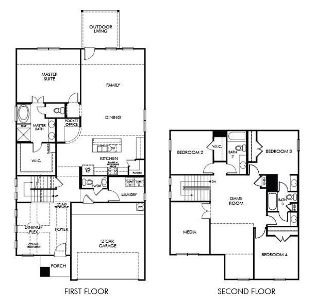 2D floor plan layout of this home in Heights of Barbers Hill, Baytown, TX (Image 2). 2D floor plan layout of this home in Heights of Barbers Hill, Baytown, TX (Image 2).