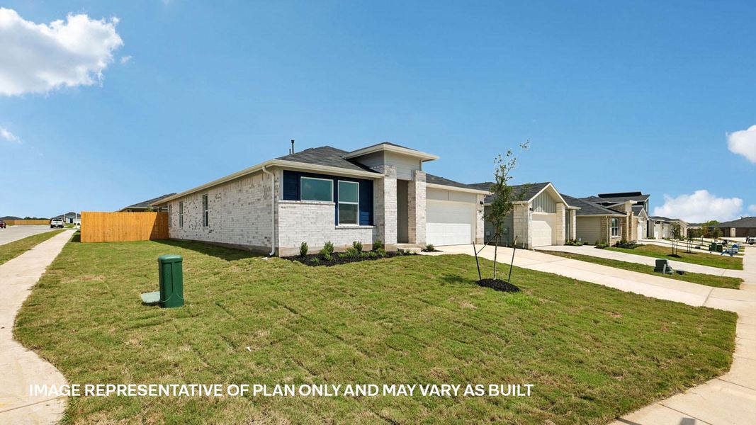 Front exterior of a new home in Southgrove, Kyle, TX, highlighting curb appeal (Image 17). Front exterior of a new home in Southgrove, Kyle, TX, highlighting curb appeal (Image 17).
