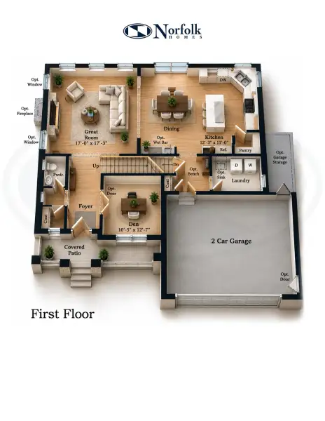 2D floor plan layout for the The Hartland by Norfolk Homes in Offsite Builds Southern Michigan, Ann Arbor, MI (Image 3).