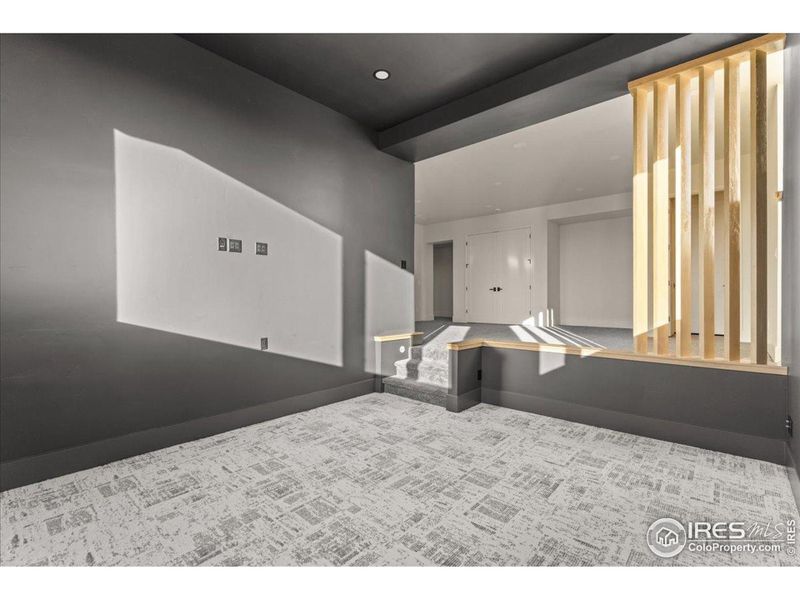 Sunken media area - fully wired and prepped for surround sound