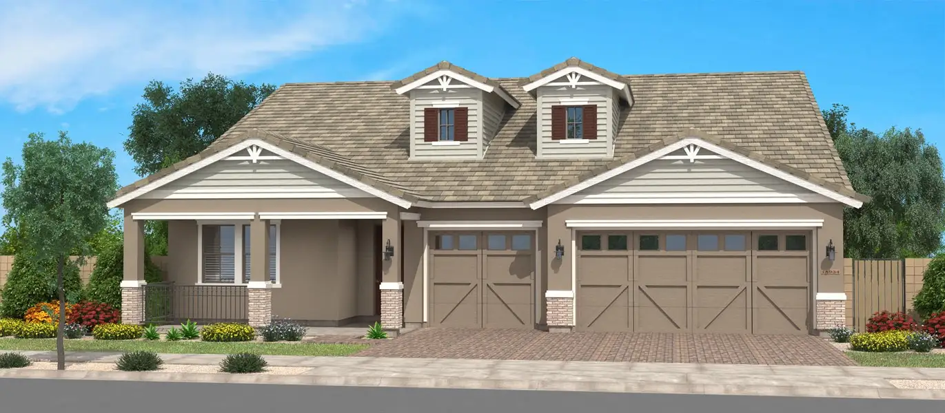 Representative exterior photo of a completed home built from the Lilac by Fulton Homes in Fields at Barney Farms, Queen Creek, AZ (Image 5).