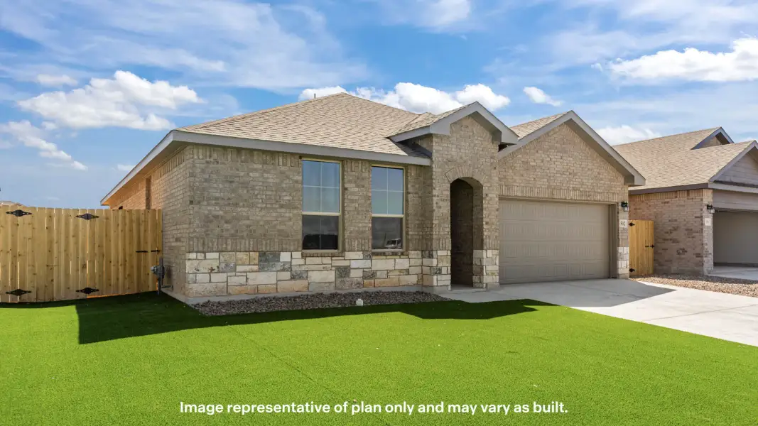 Front exterior of a new home in Yukon Ridge, Odessa, TX, highlighting curb appeal (Image 2).