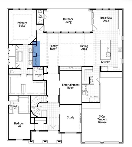 2D floor plan layout for the Palermo by Highland Homes in Furst Ranch, Flower Mound, TX (Image 29).