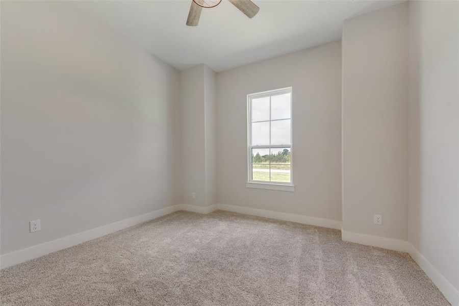 Empty room featuring carpet and ceiling fan