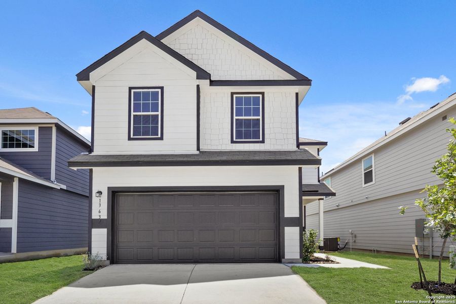 Front exterior of a new home in Abbott Place, St. Hedwig, TX, highlighting curb appeal (Image 18).
