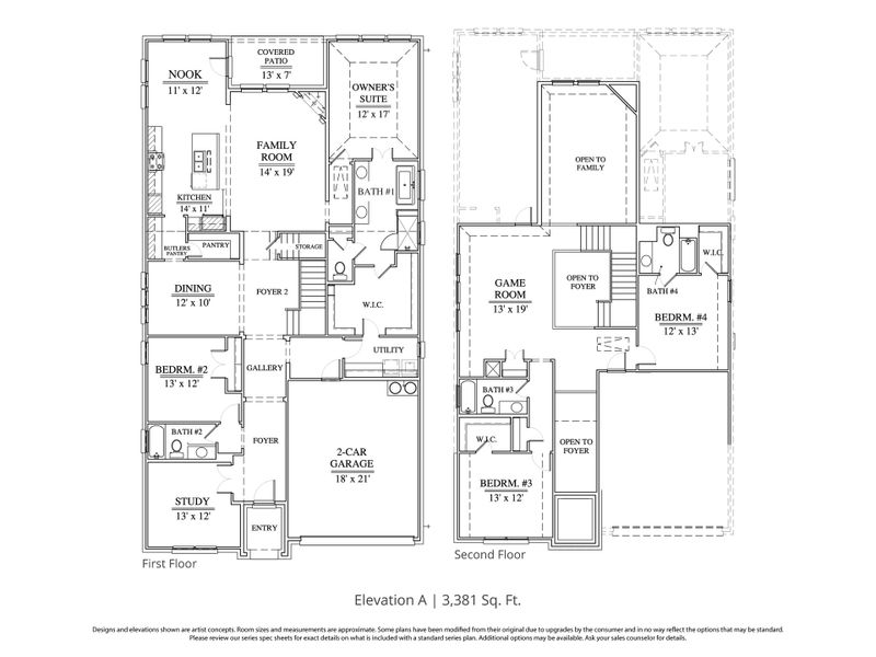 2D floor plan layout for the Ashley by Our Country Homes in Parks of Aledo, Aledo, TX (Image 3).