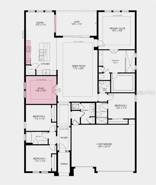 Floor Plan - Structural options added include: gourmet kitchen, outdoor kitchen rough-in, sliding glass door at the dining area, and study in place of a flex room.