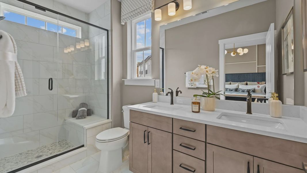 Furnished interior view inside a new home in The River District Townhomes, Charlotte (Image 16). Furnished interior view inside a new home in The River District Townhomes, Charlotte (Image 16).