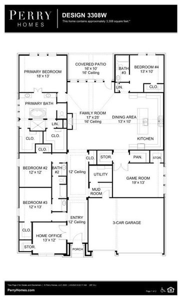 2D floor plan layout of this home in Myrtle Creek 71', Waxahachie, TX (Image 4).