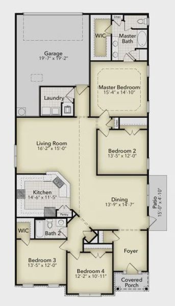 2D floor plan layout for the Plan 2201 by Adams Homes in East Bay, Panama City, FL (Image 3).