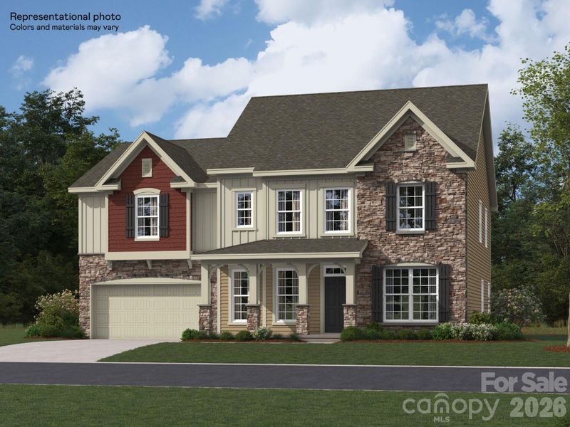 Front exterior of a new home in Harris Mill, Indian Land, SC, highlighting curb appeal (Image 1). Front exterior of a new home in Harris Mill, Indian Land, SC, highlighting curb appeal (Image 1).