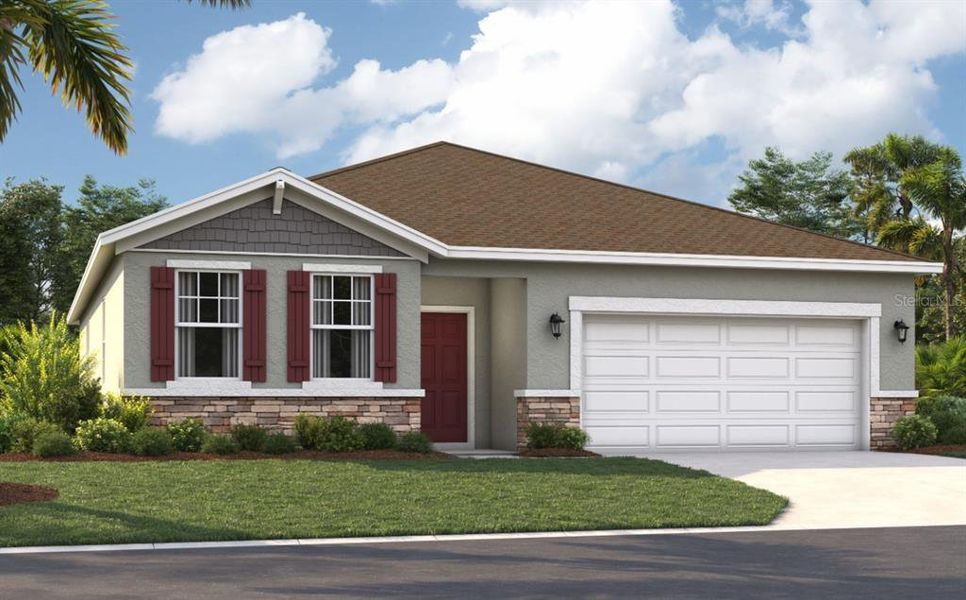 Front exterior of a new home in Brack Ranch, St. Cloud, FL, highlighting curb appeal (Image 1). Front exterior of a new home in Brack Ranch, St. Cloud, FL, highlighting curb appeal (Image 1).