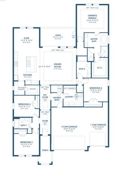 2D floor plan layout for the Bayside I by Homes by WestBay in Pasadena Woods, Wesley Chapel, FL (Image 3).