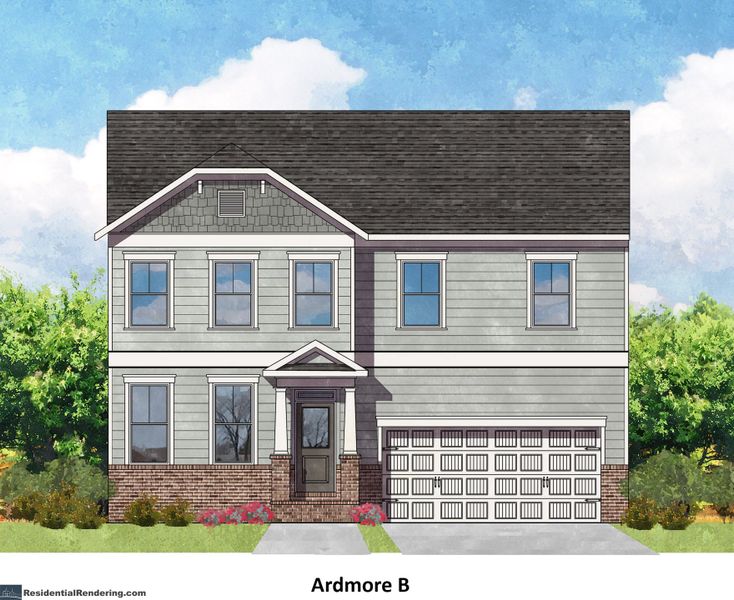 Representative exterior photo of a completed home built from the Ardmore by O'Dwyer Homes in Hickory Heights, Acworth, GA (Image 1).