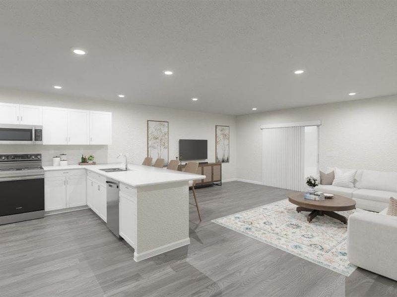 Or, you might choose to use the space for a large sectional - Azalea townhome by Highland Homes (Artist`s rendering)