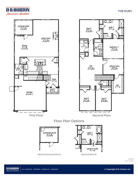 2D floor plan layout for the RUBY by D.R. Horton in Founders Corner, Summerville, SC (Image 2).