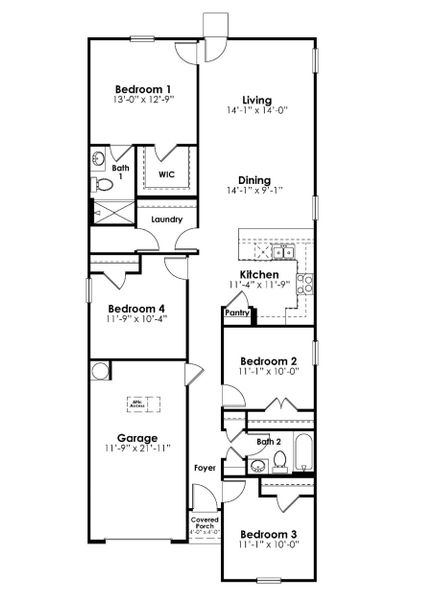 2D floor plan layout for the CAMERON by D.R. Horton in Hunter's Branch, Hopkins, SC (Image 3).