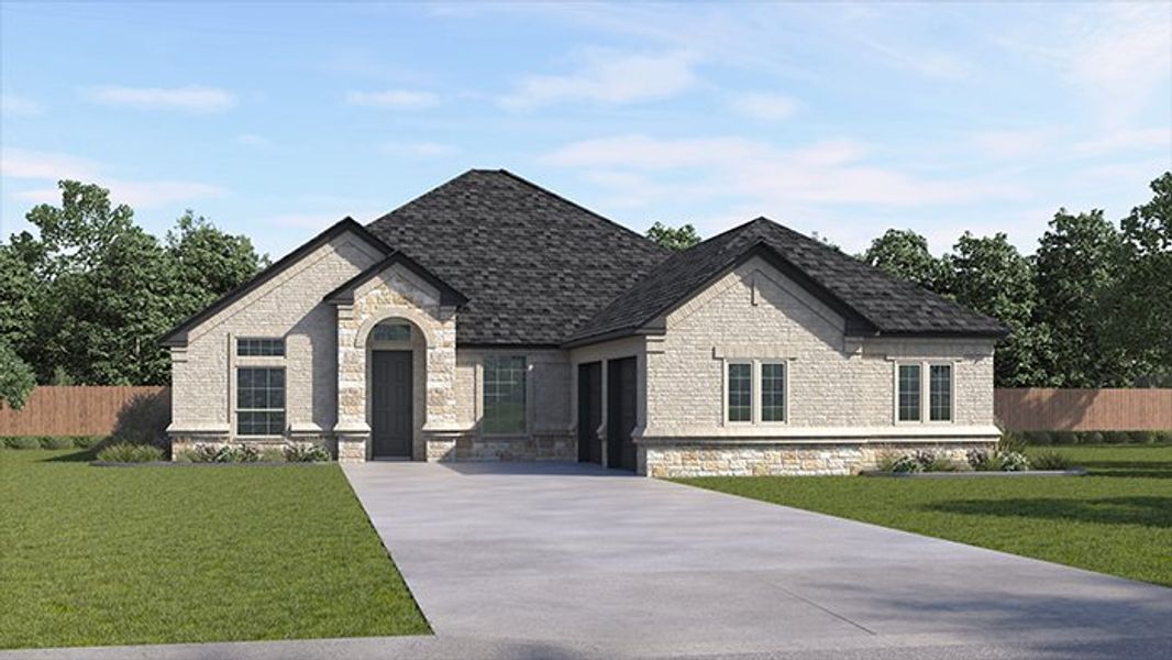 Representative exterior photo of a completed home built from the Cedar Park by D.R. Horton in Peachtree Meadows, Rockwall, TX (Image 1). Representative exterior photo of a completed home built from the Cedar Park by D.R. Horton in Peachtree Meadows, Rockwall, TX (Image 1).