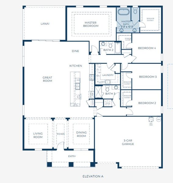 2D floor plan layout for the Sienna by Maronda Homes in South Gulf Cove, Port Charlotte, FL (Image 2).